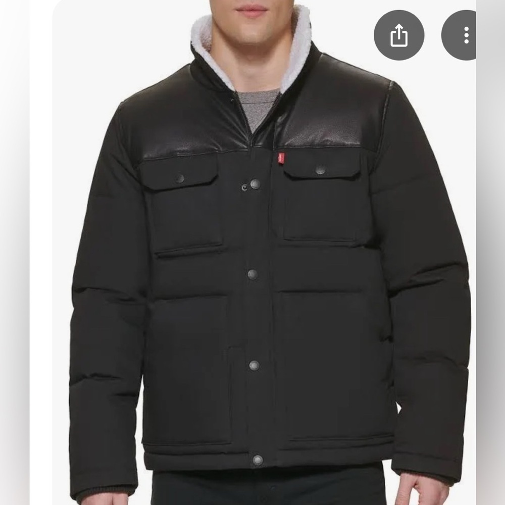 MENS LEVIS QUILTED WOODSMAN PUFFER JACKET LARGE BLACK NWT - Picture 8 of 10